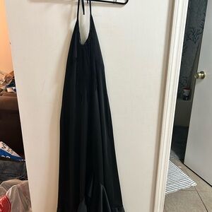 Young Edwardian Vintage Elegant Black Halter Dress with Fringe Front Size 11